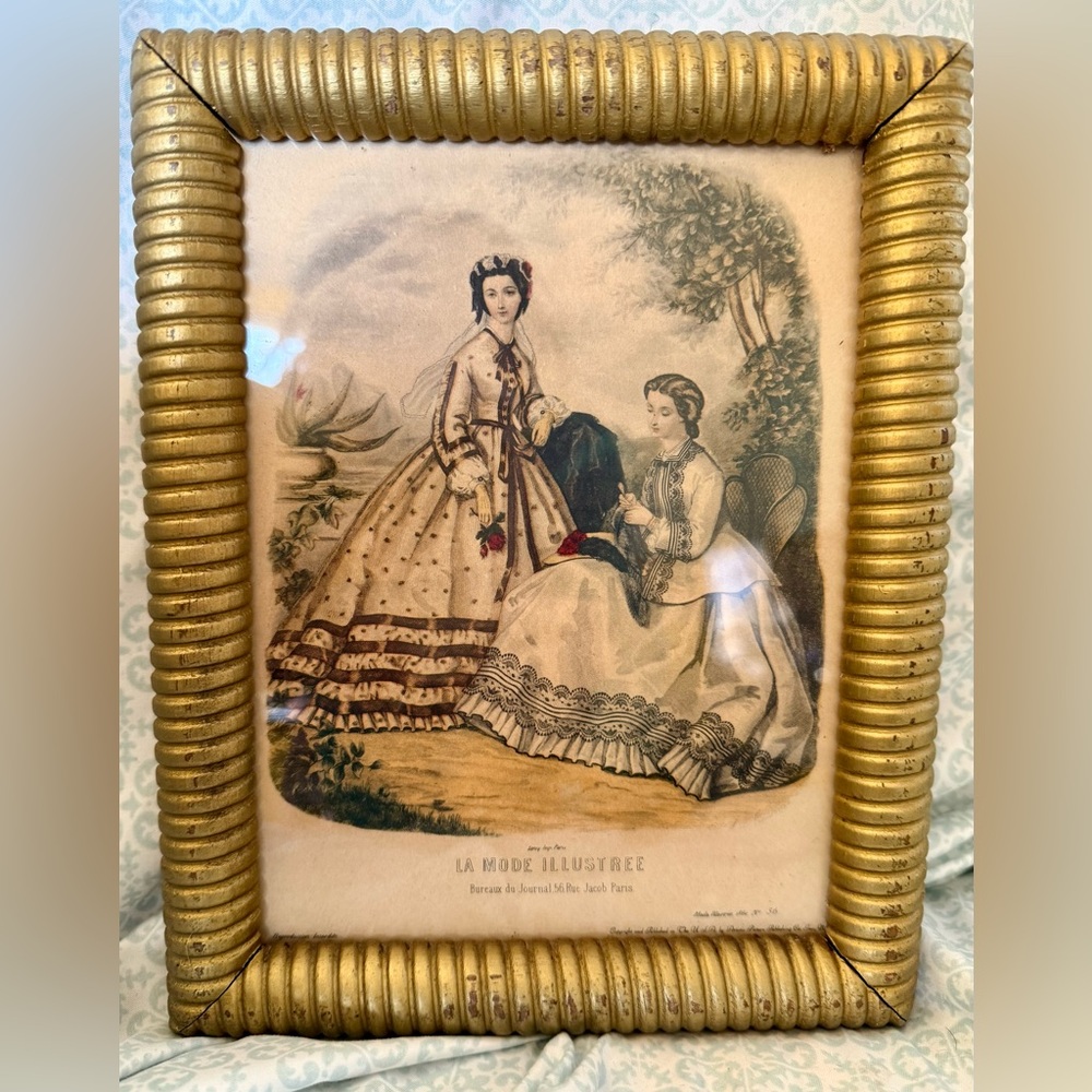 Vintage Gilt Wood Framed Art Print La Mode Illustree, Possibly Antique